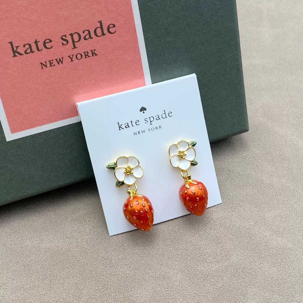 kate spade White Enamel Flower Strawberry Drop Earrings with CZ